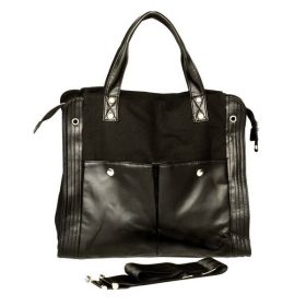 [Luxurious Journey] Stylish Black Double Handle Leatherette Bag Handbag Purse