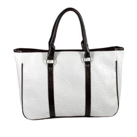 [Romantic Carvedpatterns] White Leatherette Satchel Bag Handbag Purse Shoulder Bag Tote Bag