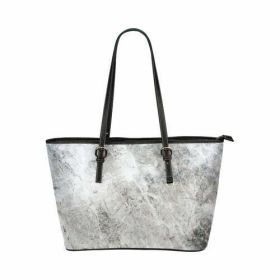 Women's Leather Tote Bag; Gray & White Marble Double Handle Handbag