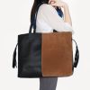 [Confident Elegance] Stylish Black & Brown Double Handle Leatherette Bag Handbag Purse w/Tassels